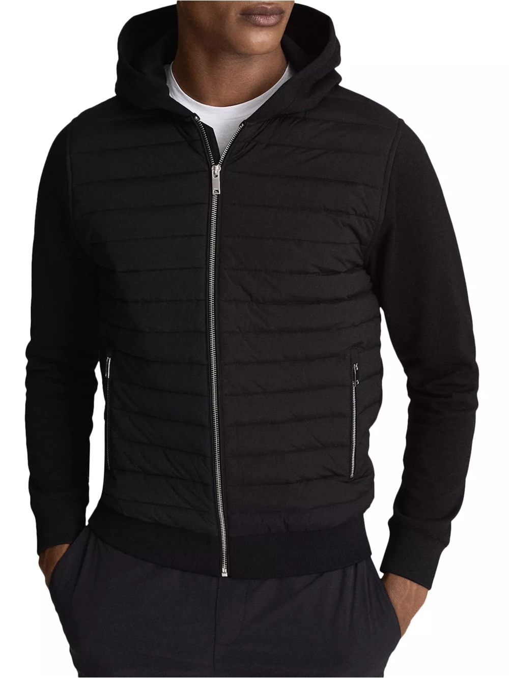 Reiss Black Quilted Hooded Puffer Jacket